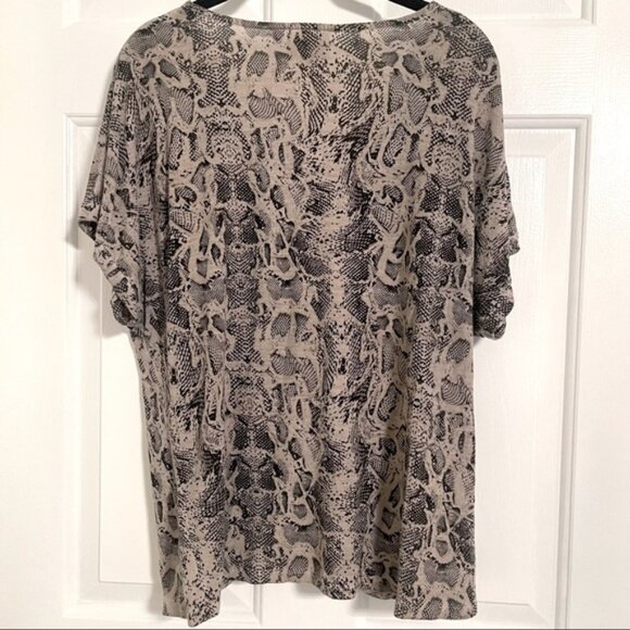 Moon Snake Print V-Neck Twist Front Knot Short Sleeve Top - Picture 2 of 6